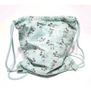Disney's Mickey Mouse Aqua Blue Cotton Cinch Sack Bag Front Pocket